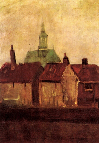 Conjunto de casas antigas com a nova igreja em Haia (Vincent Van Gogh) - Reprodução com Qualidade Museu