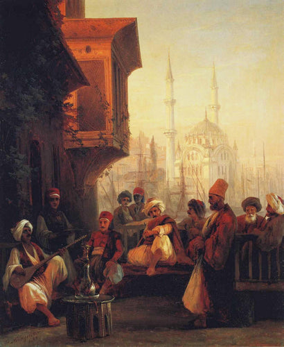 Café perto da mesquita Ortakoy, em Constantinopla (Ivan Aivazovsky) - Reprodução com Qualidade Museu