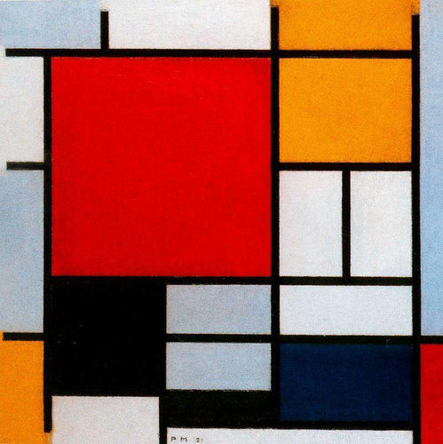 Composição Com Grande Plano Vermelho, Amarelo, Preto, Cinza E Azul (Piet Mondrian) - Reprodução com Qualidade Museu