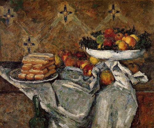 Compotador e prato de biscoitos (Paul Cézanne) - Reprodução com Qualidade Museu