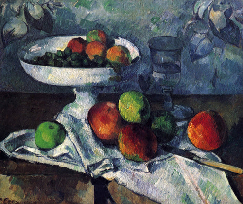 Compotador, vidro e maçãs (Paul Cézanne) - Reprodução com Qualidade Museu