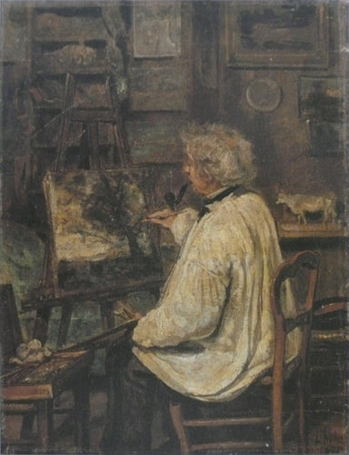 Corot pintando no estúdio de seu amigo, o pintor Constant Dutilleux