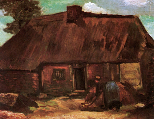 Casa de campo com camponesa cavando (Vincent Van Gogh) - Reprodução com Qualidade Museu