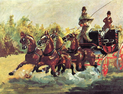 Conde Alphonse De Toulouse Lautrec conduzindo um engate de quatro cavalos (Henri de Toulouse-Lautrec) - Reprodução com Qualidade Museu