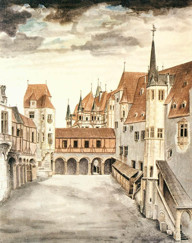 Pátio do antigo castelo em Innsbruck com nuvens - Replicarte