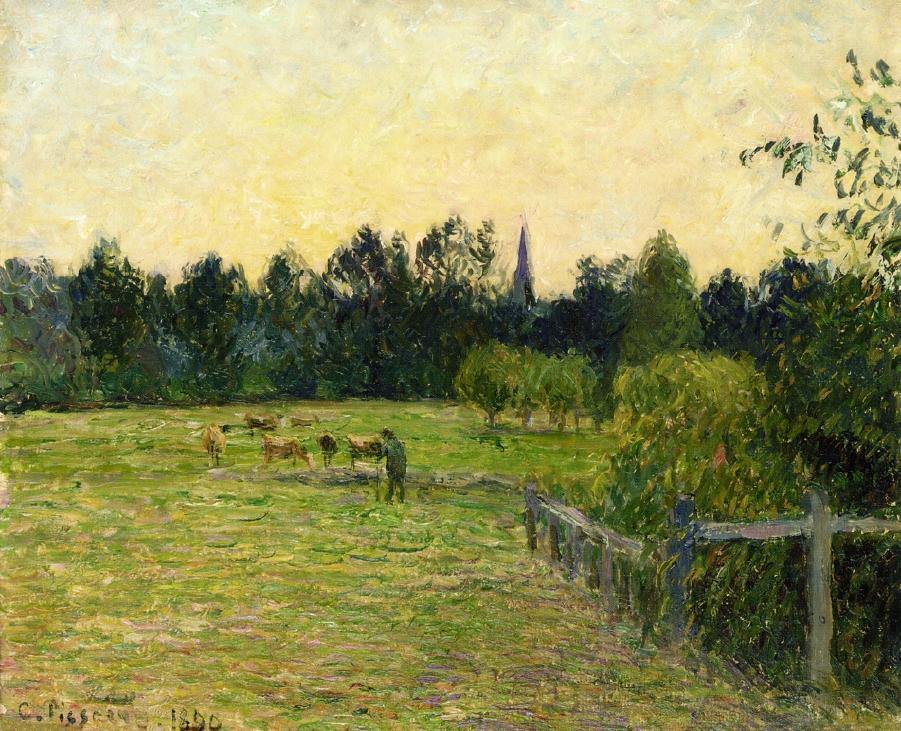 Rebanho de vacas em um campo em Eragny (Camille Pissarro) - Reprodução com Qualidade Museu