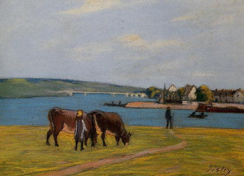 Vacas junto ao Sena em Saint Mammes (Alfred Sisley) - Reprodução com Qualidade Museu