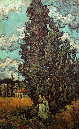 Ciprestes e duas mulheres (Vincent Van Gogh) - Reprodução com Qualidade Museu