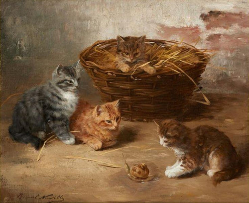 Gatinhos em Lescargot (Alfred-Arthur Brunel de Neuville) - Reprodução com Qualidade Museu