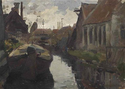 Lange Blekerssloot com barcaça (Piet Mondrian) - Reprodução com Qualidade Museu