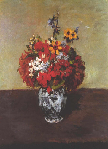 Dálias em um vaso de Delft (Paul Cézanne) - Reprodução com Qualidade Museu