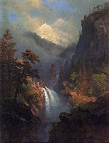 Cascading Falls ao pôr do sol (Albert Bierstadt) - Reprodução com Qualidade Museu