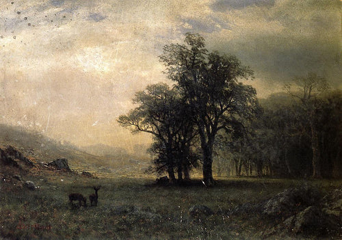 Veado em uma paisagem (Albert Bierstadt) - Reprodução com Qualidade Museu