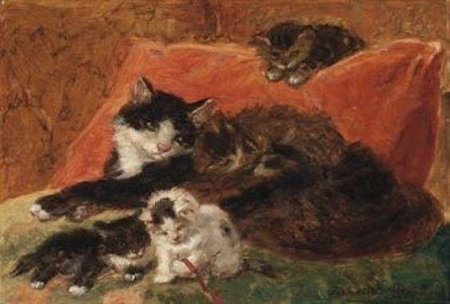 Gato com gatinhos (Henriette Ronner-Knip) - Reprodução com Qualidade Museu