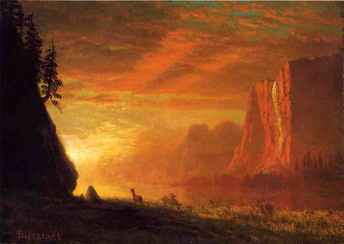 Deer At Sunset (Albert Bierstadt) - Reprodução com Qualidade Museu