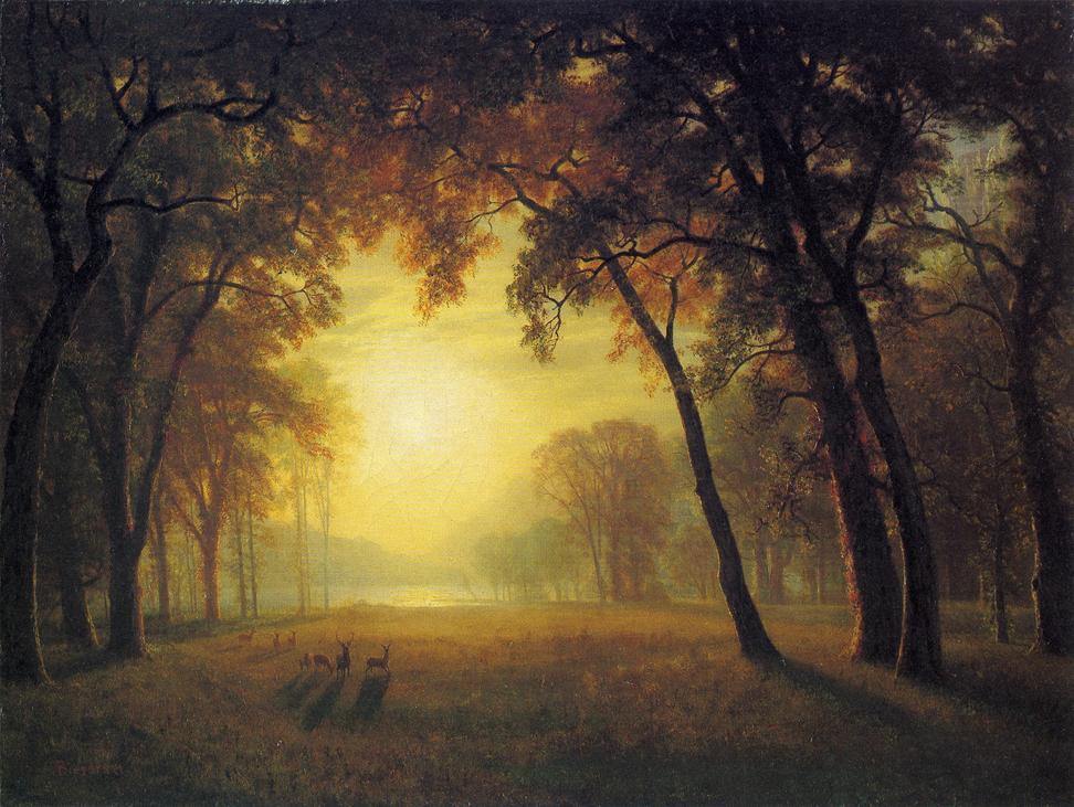 Cervos em uma clareira (Albert Bierstadt) - Reprodução com Qualidade Museu