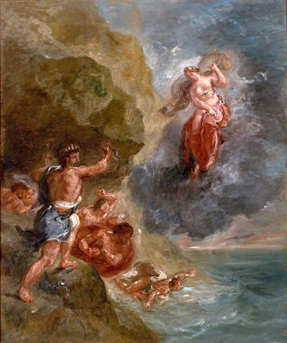 O inverno - Juno implora a Éolo para destruir a frota de Ulisses (Eugene Delacroix) - Reprodução com Qualidade Museu
