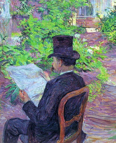Desire Dehau lendo um jornal no jardim (Henri de Toulouse-Lautrec) - Reprodução com Qualidade Museu