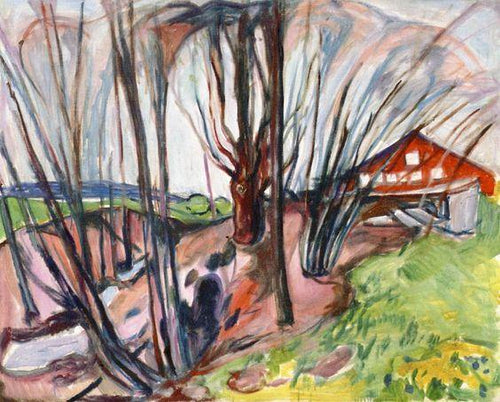 Paisagem de primavera com casa vermelha (Edvard Munch) - Reprodução com Qualidade Museu