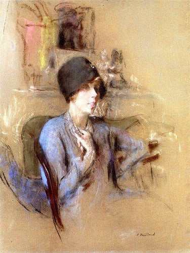 Mulher com um chapéu cloche azul - Replicarte