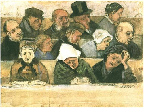 Banco da Igreja com Adoradores (Vincent Van Gogh) - Reprodução com Qualidade Museu