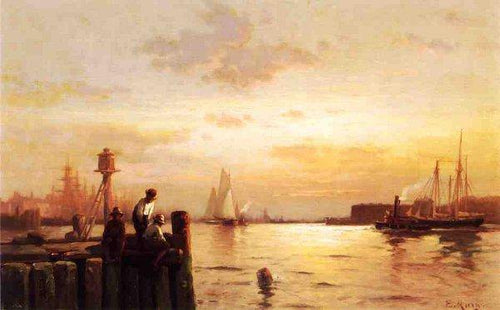 Early Dawn, porto de Nova York (Edward Moran) - Reprodução com Qualidade Museu
