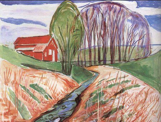 The Red House - paisagem de primavera com casa vermelha (Edvard Munch) - Reprodução com Qualidade Museu