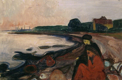 Praia Com Duas Mulheres Sentadas (Edvard Munch) - Reprodução com Qualidade Museu