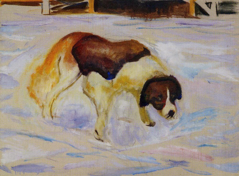 Cão São Bernardo na neve (Edvard Munch) - Reprodução com Qualidade Museu