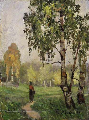 Árvores de vidoeiro com mulher caminhando (Edvard Munch) - Reprodução com Qualidade Museu