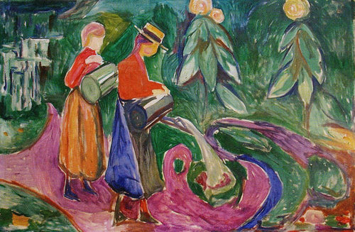 Meninas regando flores - Freia Frieze IV (Edvard Munch) - Reprodução com Qualidade Museu