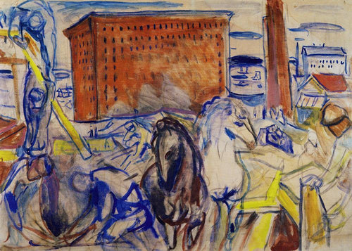 Equipe de cavalos em um canteiro de obras (Edvard Munch) - Reprodução com Qualidade Museu