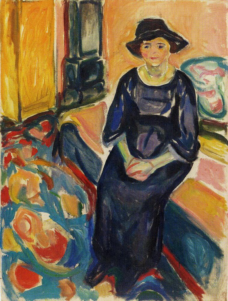 Modelo com chapéu, sentada no sofá (Edvard Munch) - Reprodução com Qualidade Museu