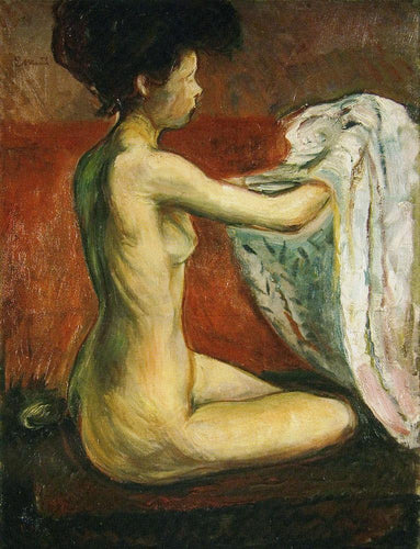 Nu Sentado Contra Um Fundo Vermelho (Edvard Munch) - Reprodução com Qualidade Museu