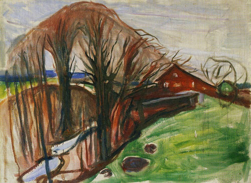 Paisagem de primavera com casa vermelha (Edvard Munch) - Reprodução com Qualidade Museu