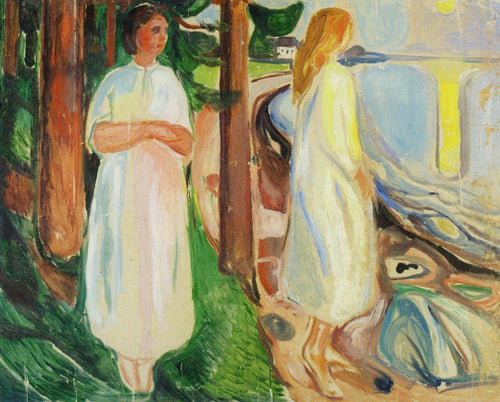 Duas mulheres de branco na praia (Edvard Munch) - Reprodução com Qualidade Museu