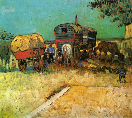 Acampamento de ciganos com caravanas (Vincent Van Gogh) - Reprodução com Qualidade Museu