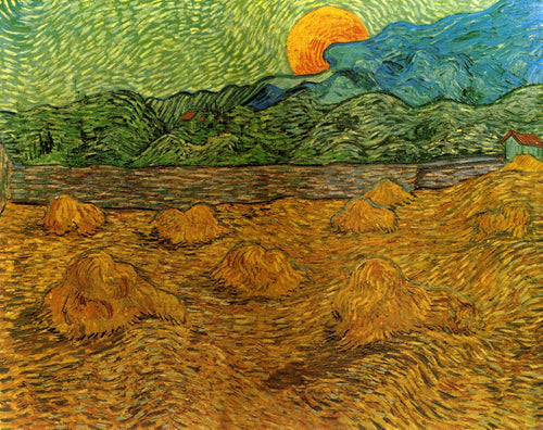 Paisagem noturna com lua crescente (Vincent Van Gogh) - Reprodução com Qualidade Museu