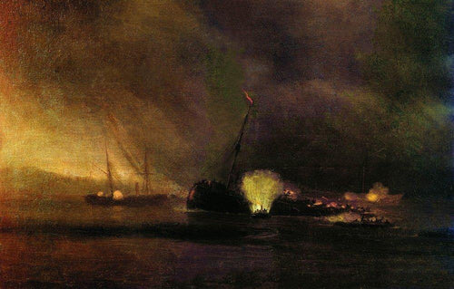 Explosão do navio a vapor Três Masted em Sulin em 27 de setembro de 1877 (Ivan Aivazovsky) - Reprodução com Qualidade Museu