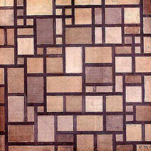 Composição - Planos de cores claras com contornos cinza (Piet Mondrian) - Reprodução com Qualidade Museu