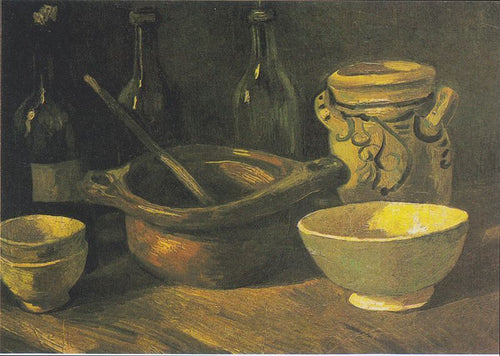Natureza morta com três garrafas e louça de barro (Vincent Van Gogh) - Reprodução com Qualidade Museu