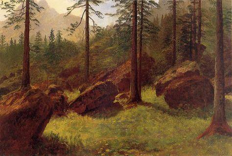 Paisagem arborizada (Albert Bierstadt) - Reprodução com Qualidade Museu