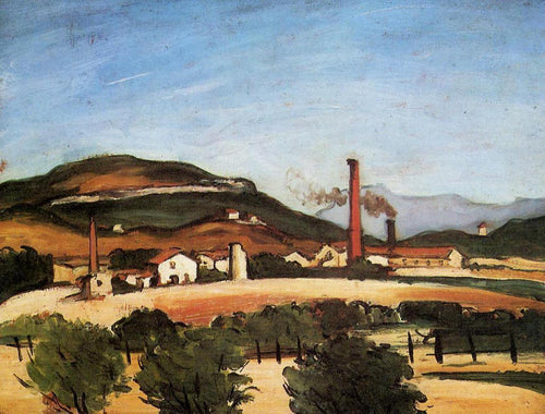 Fábricas perto de Mont De Cengle (Paul Cézanne) - Reprodução com Qualidade Museu