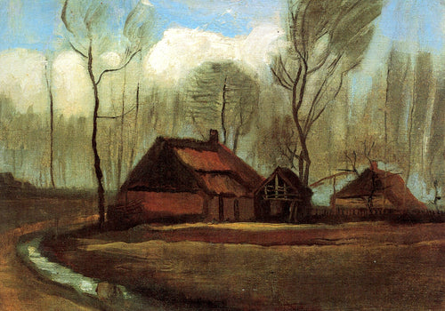 Casas de fazenda entre árvores (Vincent Van Gogh) - Reprodução com Qualidade Museu