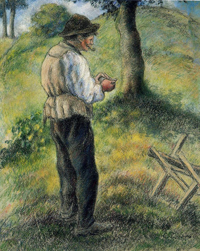 Padre Melão acendendo seu cachimbo (Camille Pissarro) - Reprodução com Qualidade Museu