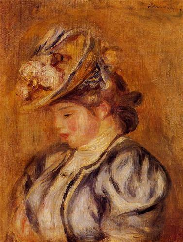 Menina com um chapéu florido (Pierre-Auguste Renoir) - Reprodução com Qualidade Museu