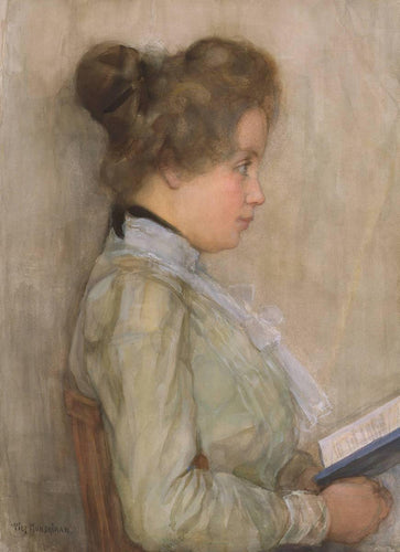 Torso feminino em perfil com livro (Piet Mondrian) - Reprodução com Qualidade Museu