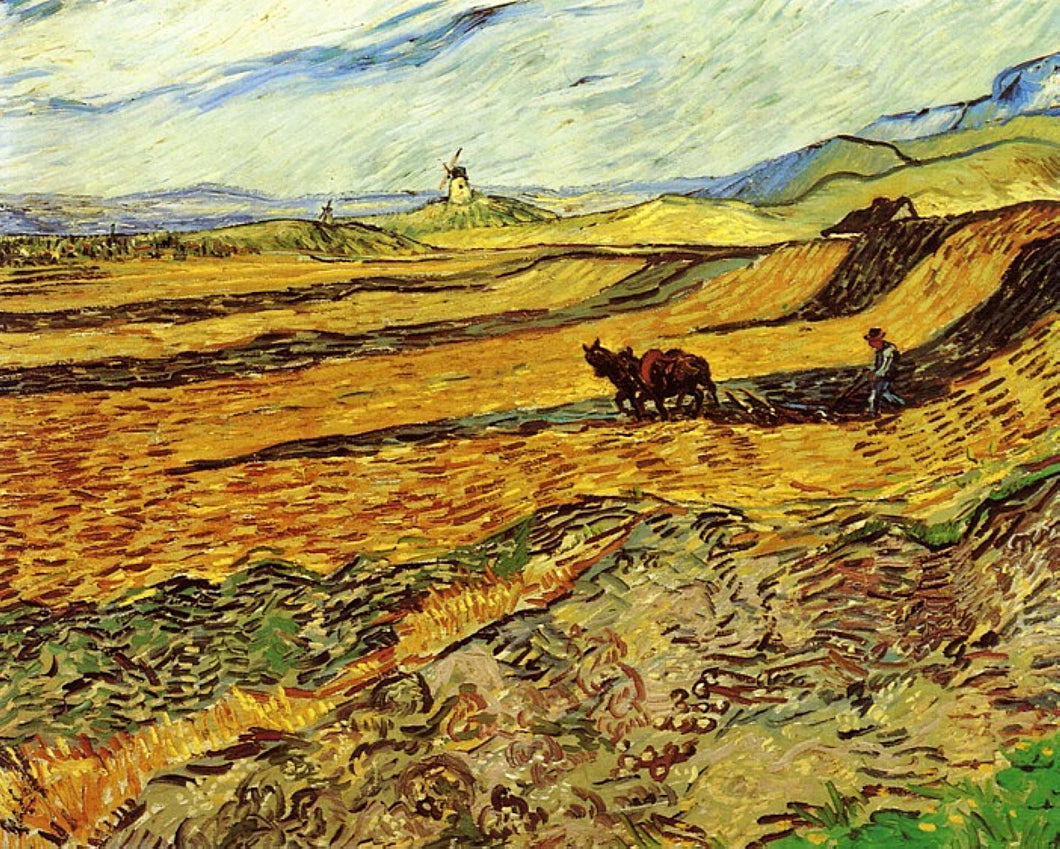 Campo, lavrador e moinho (Vincent Van Gogh) - Reprodução com Qualidade Museu
