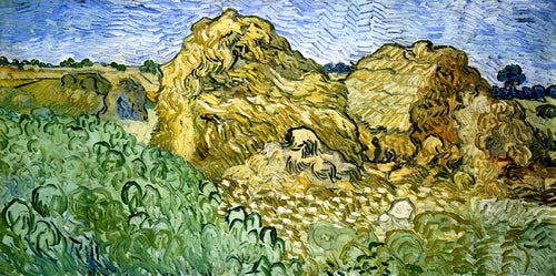 Campo Com Pilhas De Trigo (Vincent Van Gogh) - Reprodução com Qualidade Museu