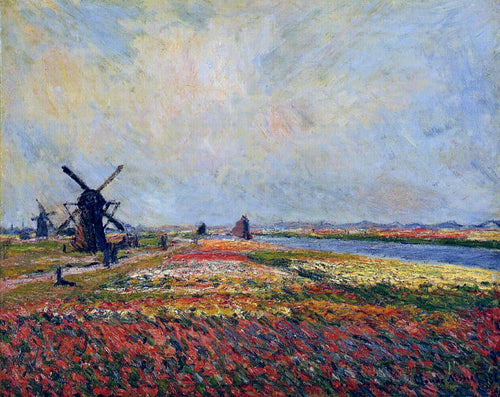 Campos de flores e moinhos de vento perto de Leiden (Claude Monet) - Reprodução com Qualidade Museu